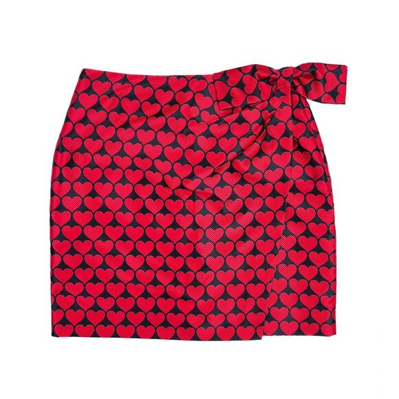 J. Crew Wrap Skirt in Jacquard Hearts Red Black Bow Size 4 - NWOT - Picture 2 of 9